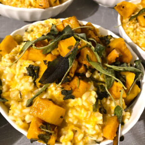 Vegan butternut squash risotto with crispy sage served at a UK wedding by Vegan Junkies